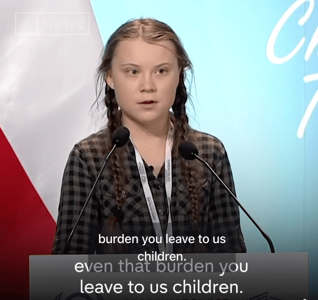 Greta Thunberg speaking in 2018
